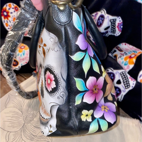 New ANUSCHKA SUGAR SKULL DAY OF DEAD CALAVERAS LEATHER SATCHEL TOTE BAG 3 COMPT - Picture 11 of 12